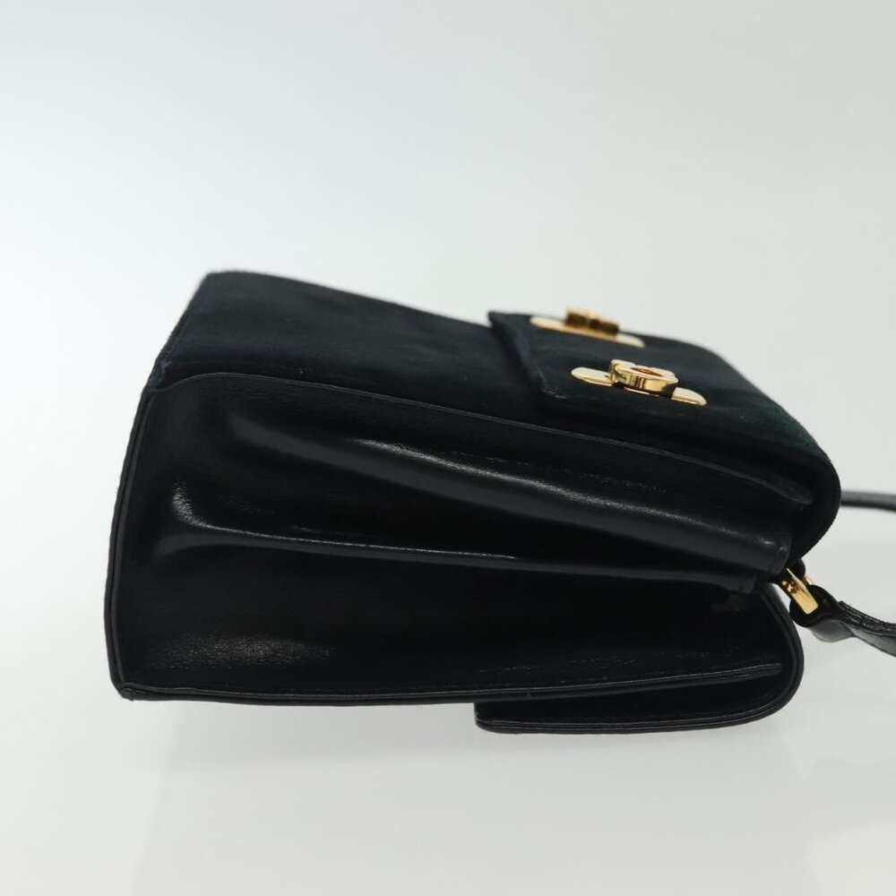 Salvatore Ferragamo Gancini Shoulder Bag Leather Suede Navy Gold Auth - Picture 4 of 16